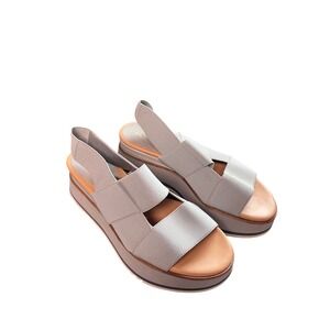 Paloma Barcelo Trinidad Gray Elastic Platform Wedge‎ Sandals Sz 38/7.5